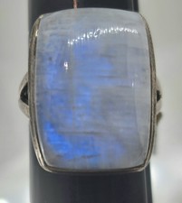 Large Rainbow Moonstone Ring 925 Sterling Silver Statement Cabochon Blue Flash