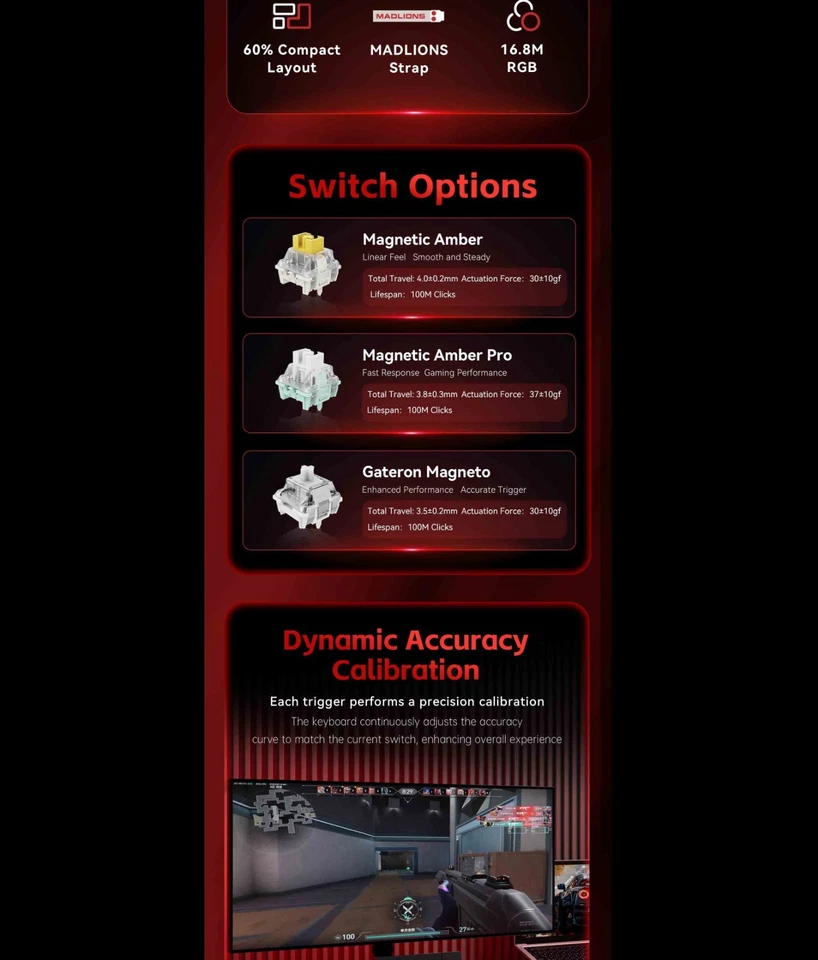 MADLIONS FGG MAD60 HE Hall-Effect 60% Gaming Keyboard Rapid Trigger RGB Wired - Image 3 of 4