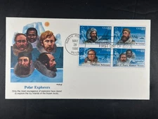 1986 Polar Explorers Block of 4 FDC North Pole Cancel USA 22c Arctic Series a798