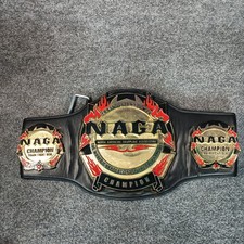 NAGA Champion Belt Black Gold Heavy Metal Grappling Wrestling Adult
