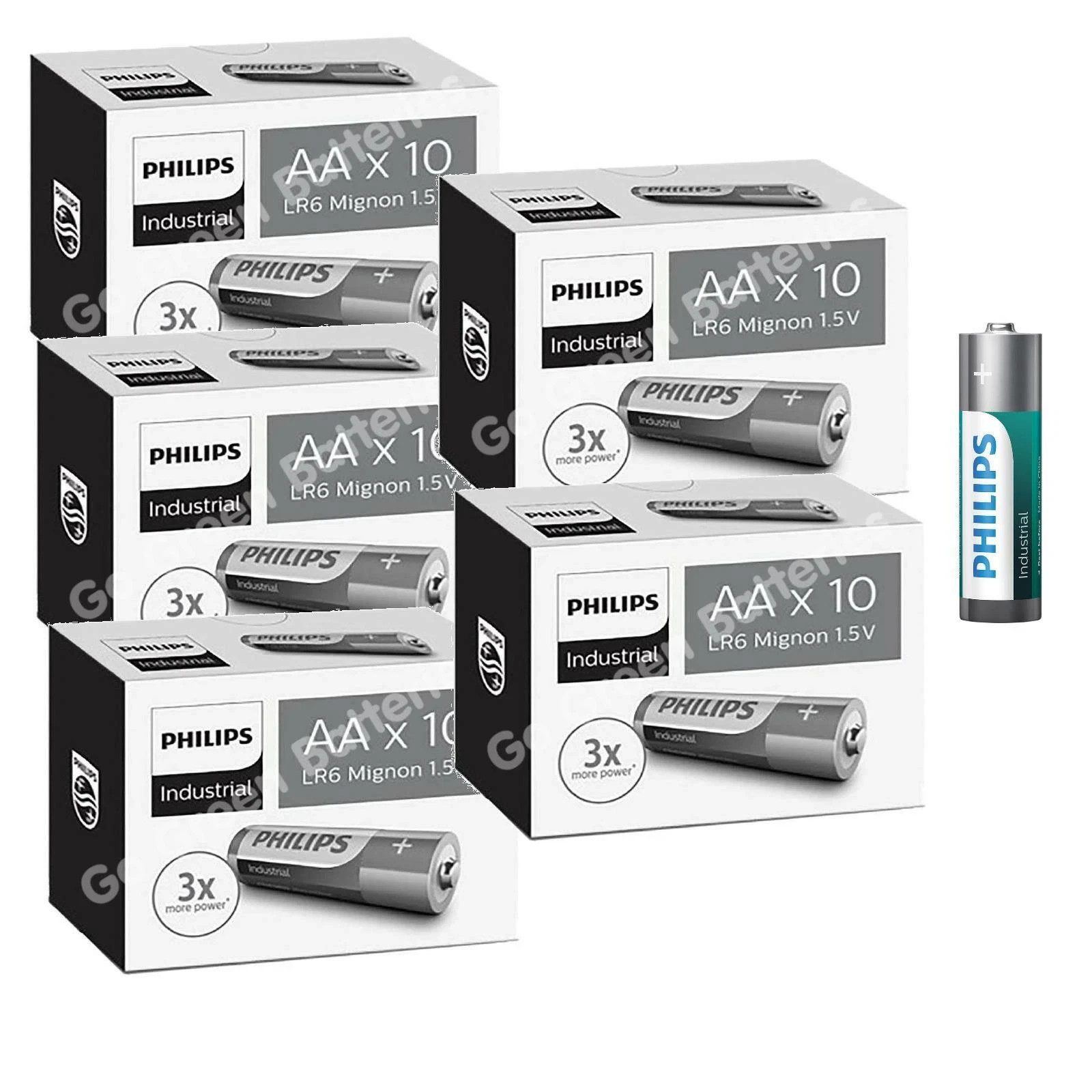 50 x Philips AA Industrial Alkaline Batteries 1.5V LR6 MN1500 MIGNON Expiry 2032