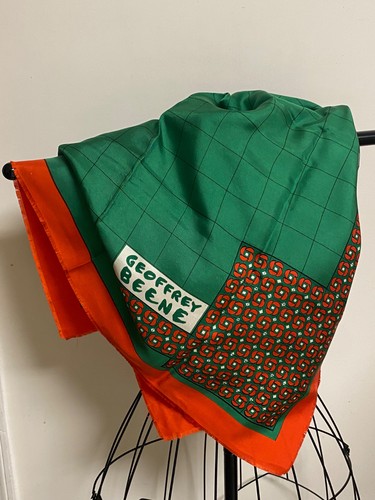 Geoffrey Beene Red Green Silk Fringe Scarf 29" x 29"