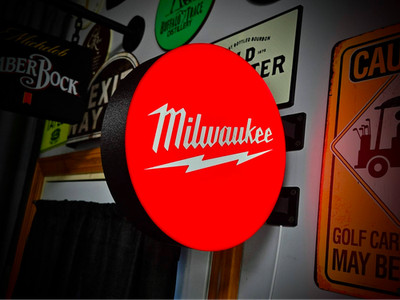 Milwaukee Tools ~ Modern LED Lightbox Sign 3D Printed Round Wall Mount Man Cave
