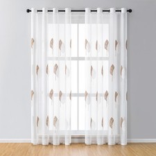 Pair Embroidered Sheer Curtains Voile Eyelet White Valances Drapes Yarn Bedroom