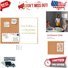 Cork Board and Whiteboard Combination, Small Size 10.6" x 14.6" Magnetic Dry Era