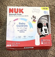 NUK Smooth Flow Disney Bottle Mickey Mouse 10oz 3 Pack Anti-Colic Safe Temp