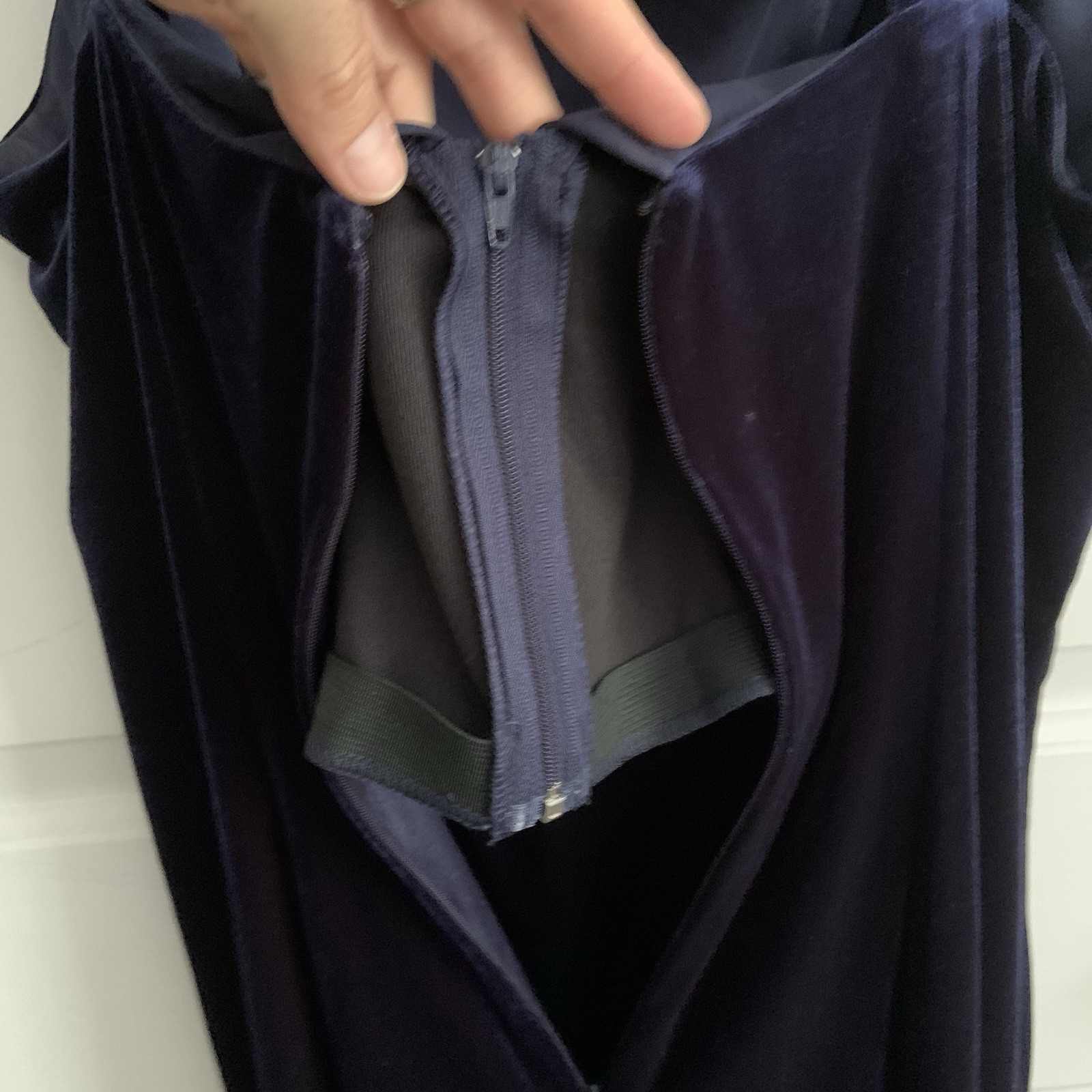 David Meister Boned support Blue Velvet one shoulder Party Cocktail Dress sz 10