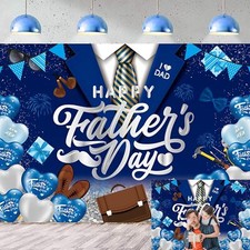 Happy Father's Day Backdrop I Love Dad Banner Blue Heart Tie Father's Day Banner