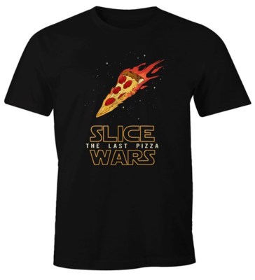 Herren T-Shirt Slice Wars the last Pizza Retro Parodie Fun-Shirt Moonworks 
