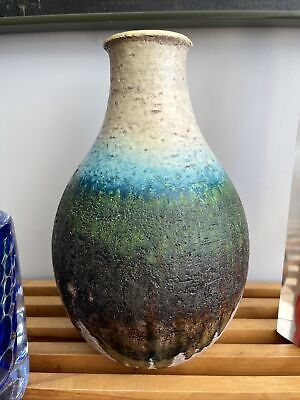 Two Drip Brown Glaze over Blue Stoneware Vases by Marcello Fantoni Two Drip Brown Glaze over Blue Stoneware Vases by Marcello Fantoni