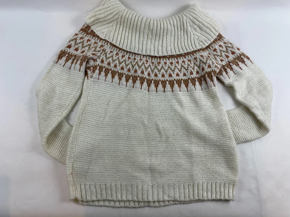 Suéter Maurices Para Mujer Talla Mediana Crema Marrón Dorado Pullover Azteca Capucha Cuello Foto 2 de 4