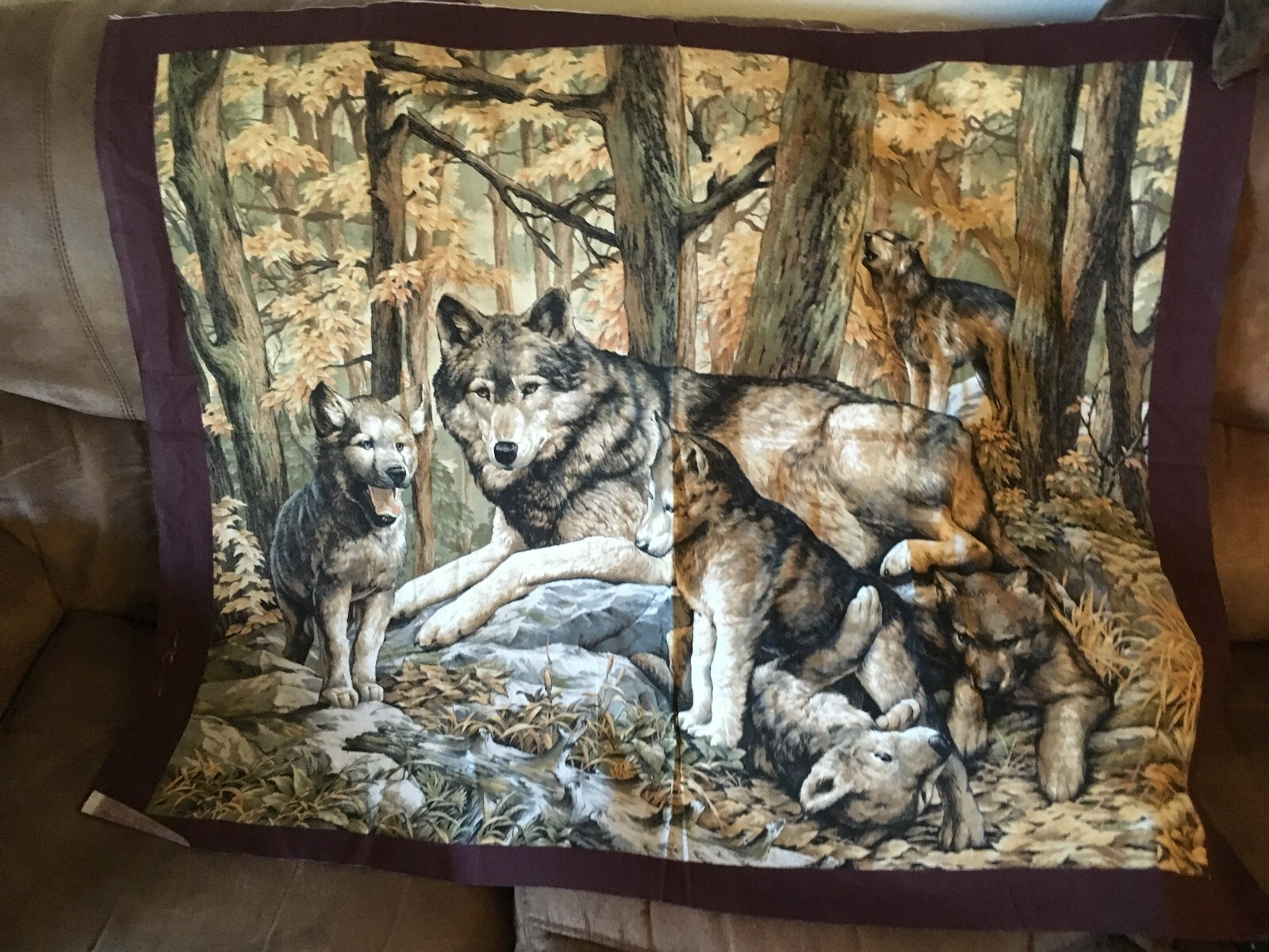 Song of the Wolves Cotton Fabric Wall Panel 34”x45” Wildlife defect