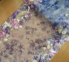 3 Yards 12" W Print Purple Flower Tulle Lace/Embroidered Colorful Flower xh077