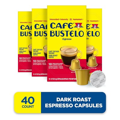 Cafe Bustelo Aluminum Espresso Capsules, Dark Roast Coffee, Nespresso 40 ct