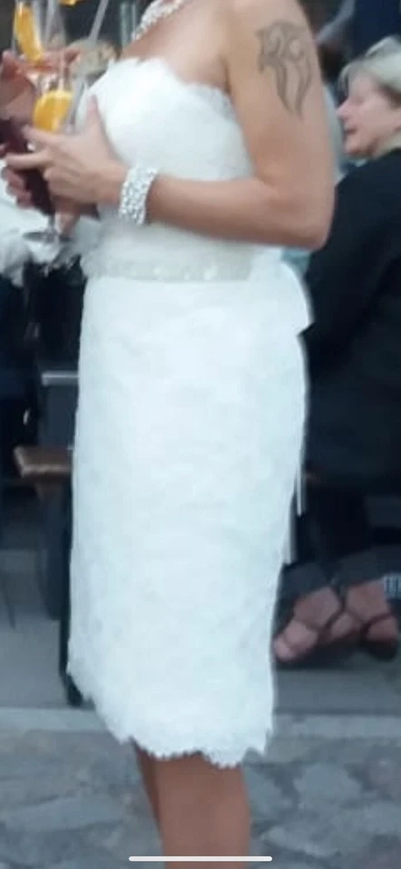 Brautkleid 38 gebraucht Etuikleid Bianco Evento Aprilia, Cocktailkleid, - Bild 4 von 4