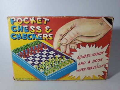 Pocket Chess & Checkers 50 s/60's Vintage In Box Made in Hong Kong 