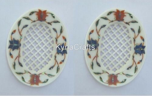 4.5x3.5 Inches Oval Stone Soap Bar Holder Carving Work Soap Dish Set of 2 Pieces - Picture 1 of 5