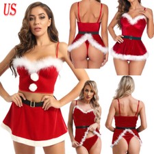 Womens Santa Christmas Lingerie Babydoll Dress Chemise Teddy Dress Nightwear