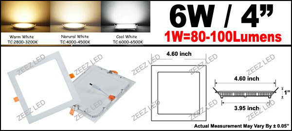 4X 6W 4-Inch Square Warm White Recessed Lighting Dimmable LED Ceiling Down Light