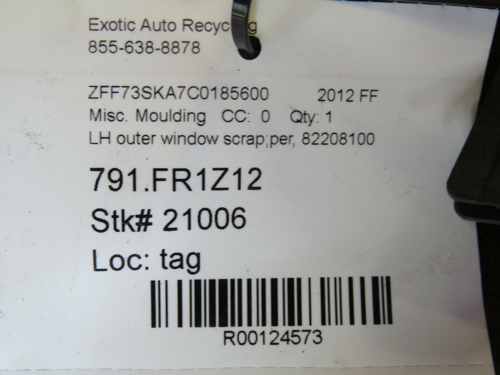 Ferrari FF, LH, Left, Outer Window Scraper Moulding, Used P/N 82208100