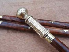 Victorian Handle Brass Wood Walking Stick Cane Antique Vintage Designer Gift