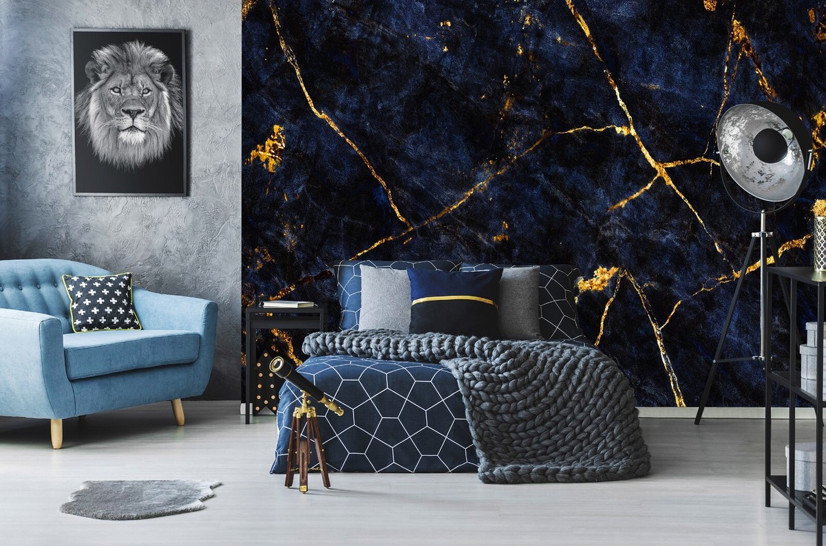 Fototapete Marmor Imitation Gold Schwarz Stein TAPETE Wohnzimmer
