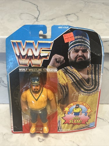 WWF HASBRO AKEEM BODY SLAM BLUE USA CARD 1990 ACTI...