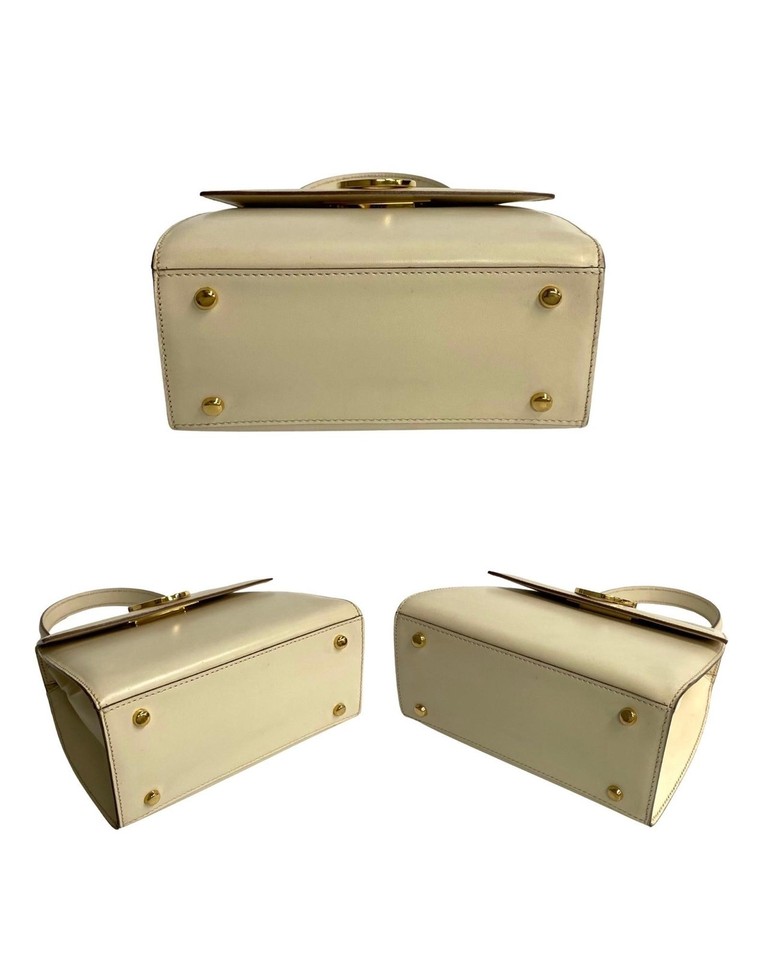 Pre Loved Celine Vintage Top Handle Bag White Leather Handbags One