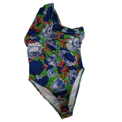 ZARA Blue & Green Floral one Shoulder Asymmetrical Bloggers Fav Bodysuit, Medium - Picture 7 of 7