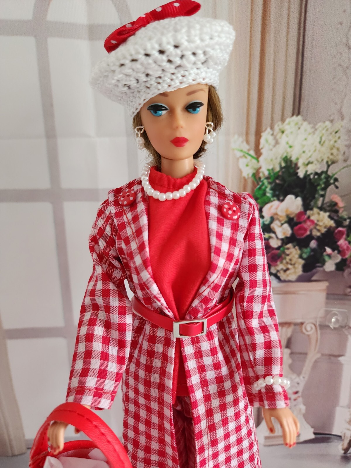HANDMADE FOR BARBIE DOLL CLOTHES BARBIE RED & WHTE VACATION PANTS SET
