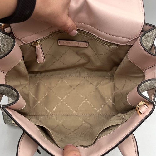 Sacoche Michael Kors Carmen vanille/poudre blush signature toile ceinture moyenne - Photo 12/12