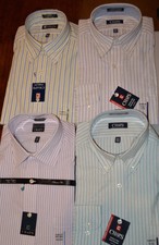 Men's Chaps Classic Fit Striped Long Sleeve Button Front Dress Shirt Top 15-17