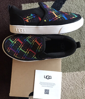 UGG CAPLAN BLACK RAINBOW GIRLS SLIP-ON SNEAKERS SHOES 1107976K