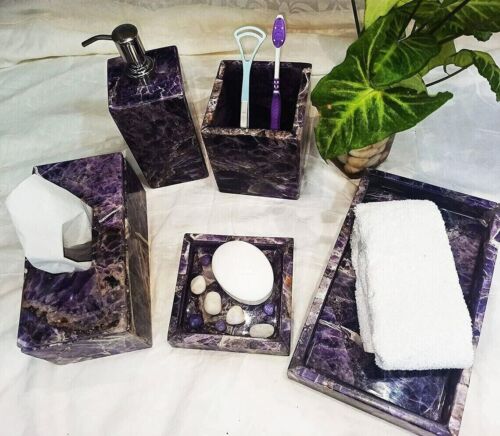 Elegant Amethyst Gemstone Bathroom Set of 5 Pcs bathroom Wedding Gift Decors