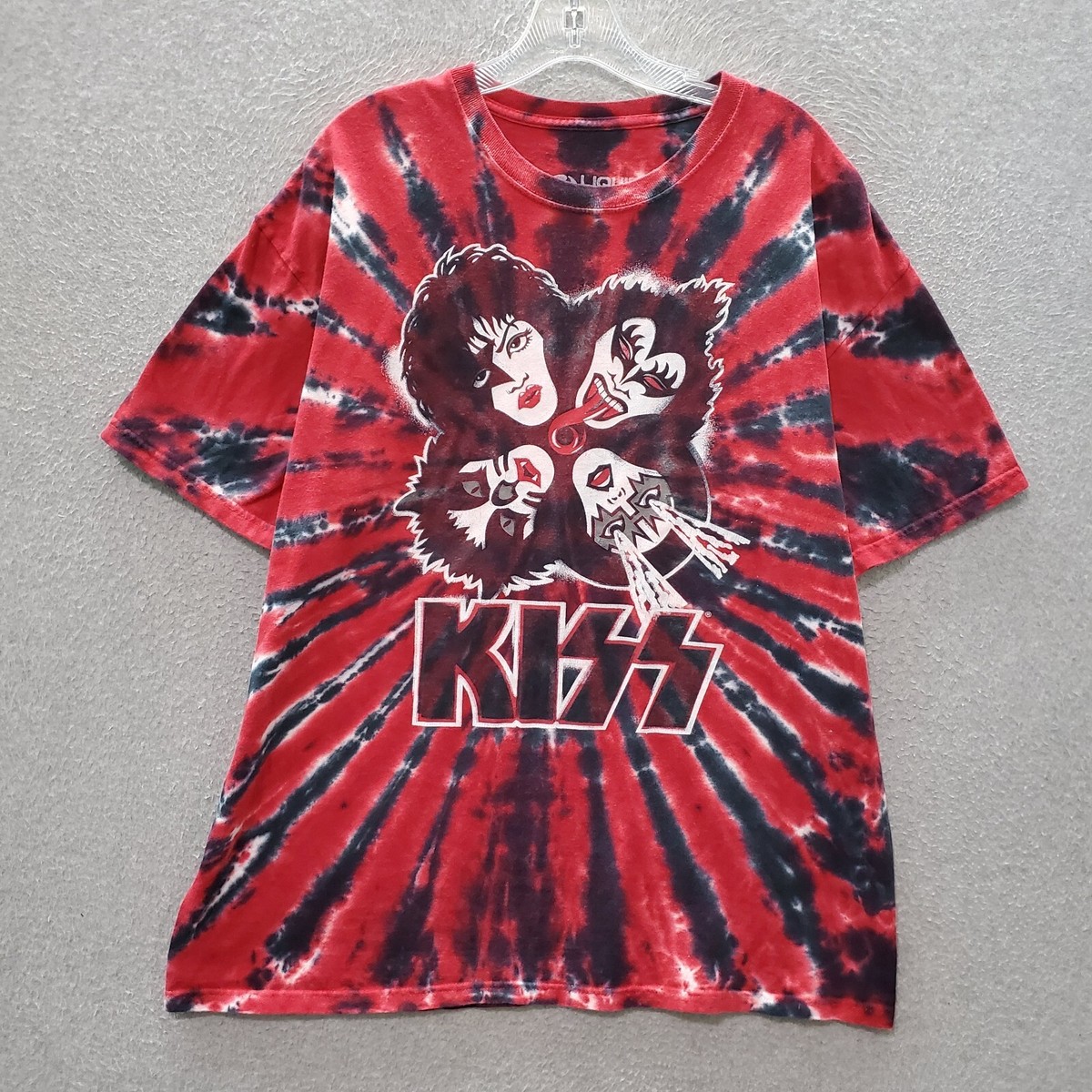 VINTAGE Kiss Men T-Shirt XL Red Tie Dye Logo Liquid Blue Graphic