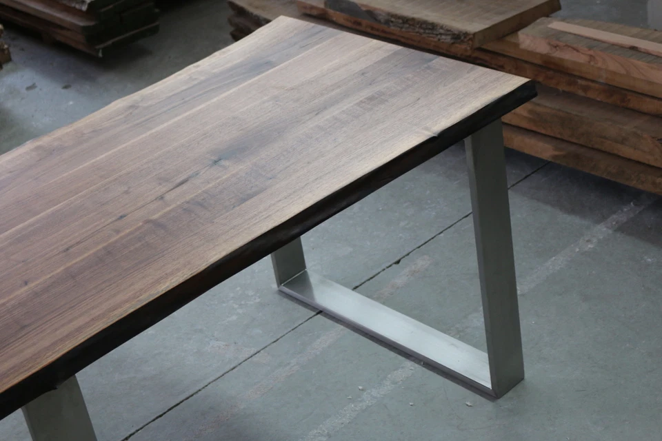 Designer Esstisch Nussbaum Holz Tisch Edelstahl Gestell Bürotisch Schreibtisch ! - Bild 4 von 4