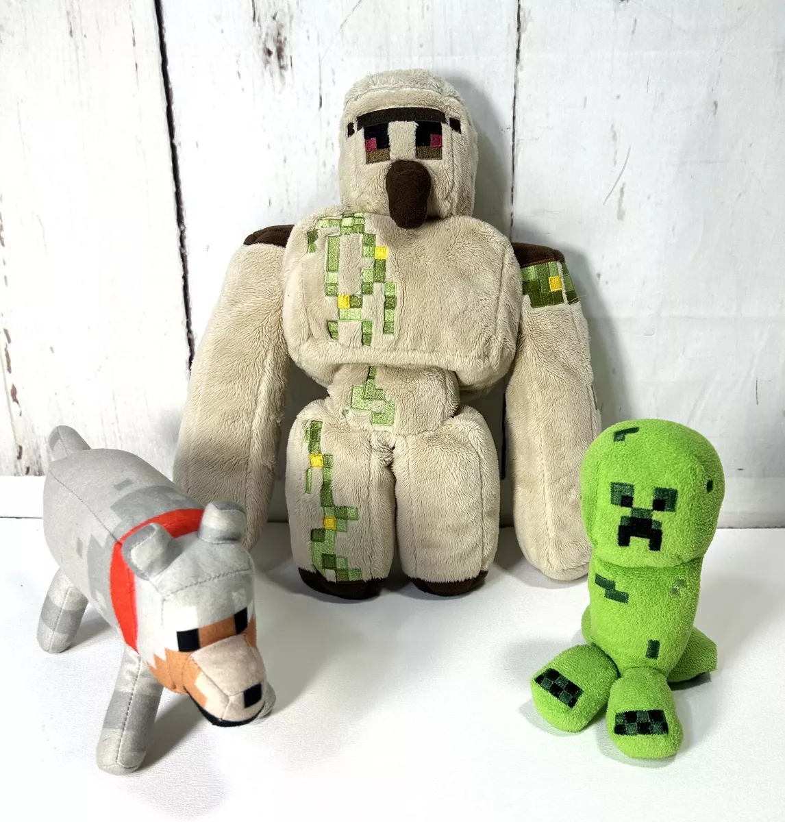 MINECRAFT PLUSH 3 LOT DOLLS IRON GOLEM GREEN CREEPER TAMED WOLF