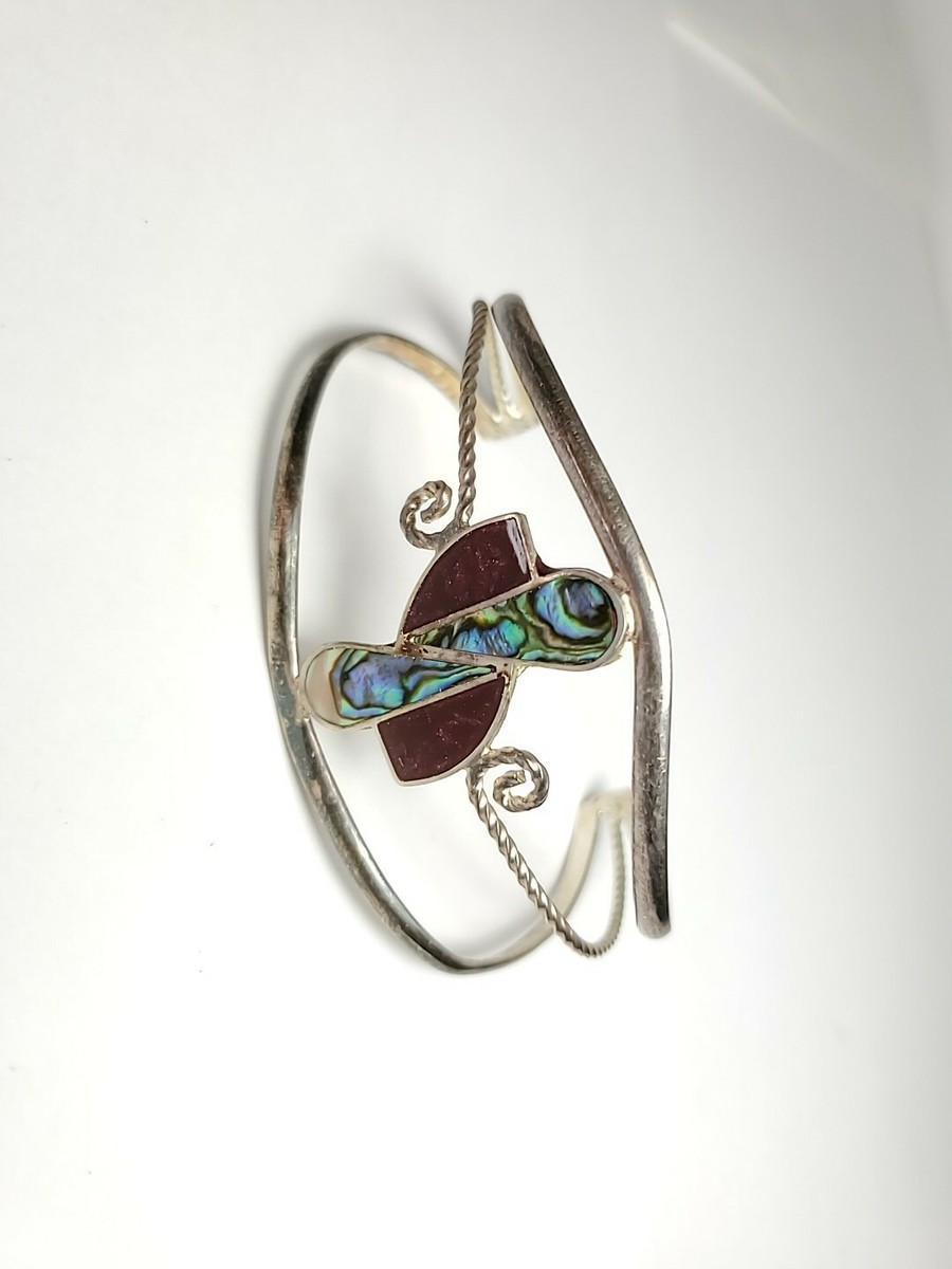 Vintage Silver Alpaca Mexico Bangle Shell Bracelet | eBay