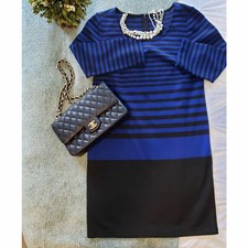 Ann Taylor Blue Black Color Block Striped Shift Dress