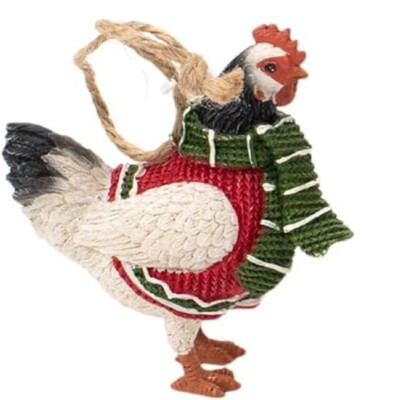 Kurt Adler Resin Farm Animal in Sweater Christmas Ornament--ROOSTER