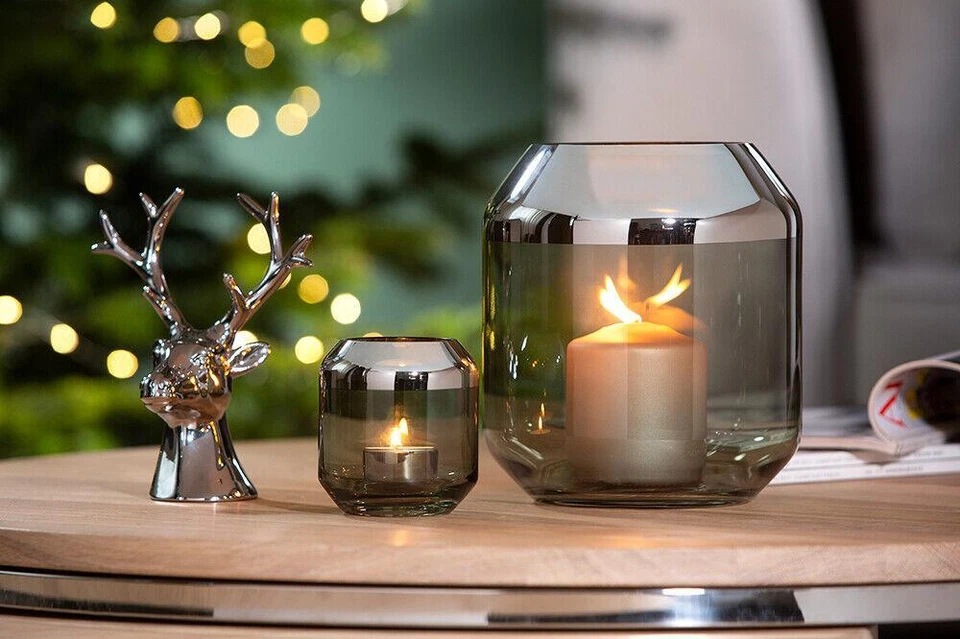 FINK Teelichthalter Windlicht Kerzenhalter aus Glas Smilla Dunklegrün 14 cm - Bild 3 von 3