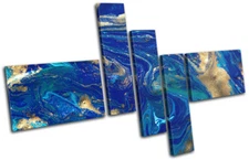 Marble Effect Design Blue Gold Abstract MULTI CANVAS WALL ART Picture Print