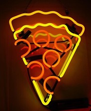 Letrero de neón acrílico abierto de comida rebanada de pizza de 20 "x 16" lámpara decoración pantalla QL