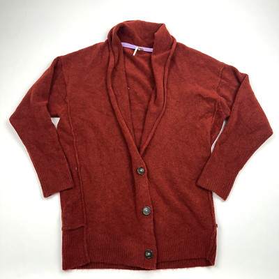 Free People Women's Brick Heather Red Button Front Cardigan Small