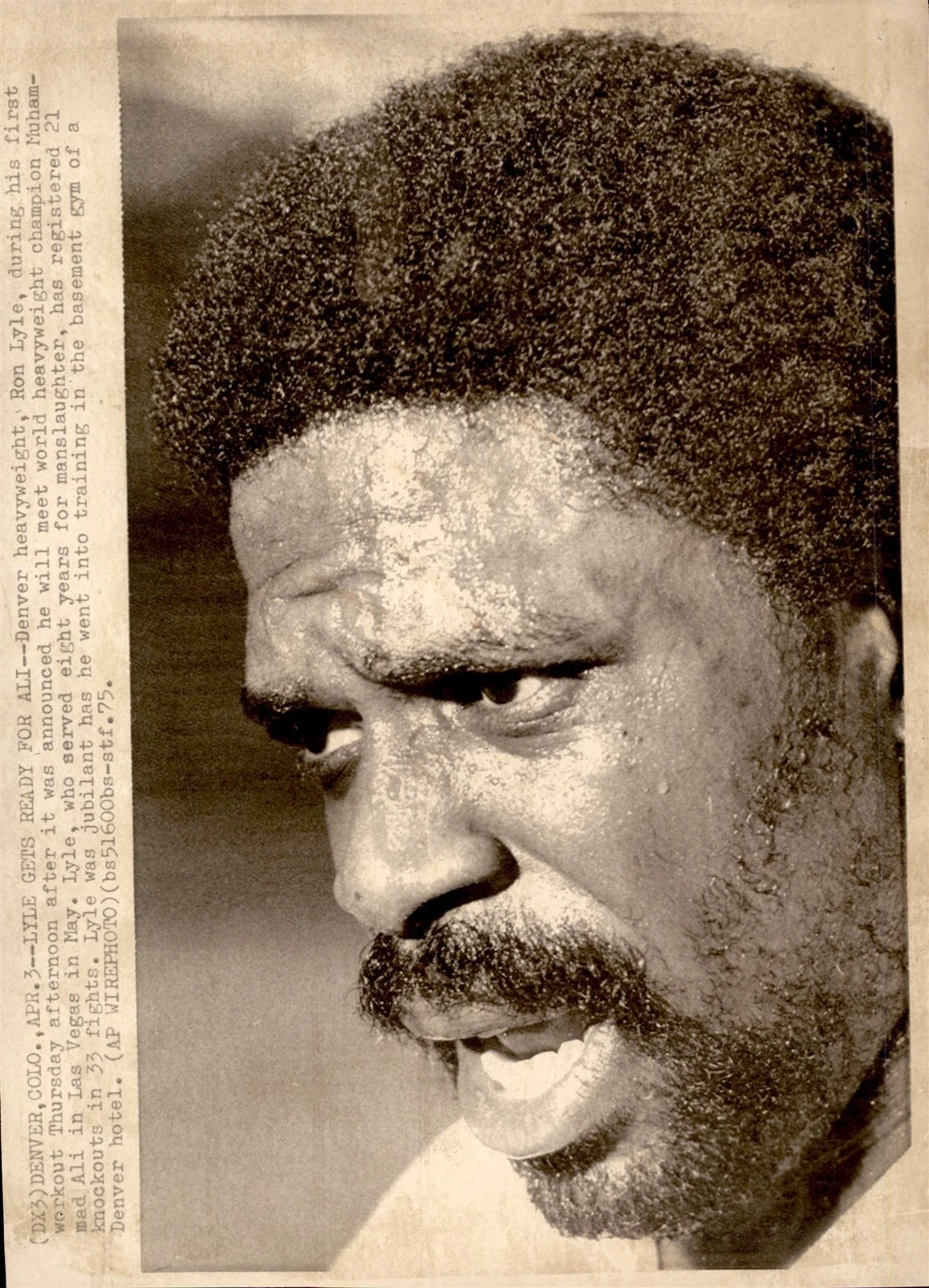 LG32 1975 AP ワイヤー フォト ヘビーウェイト Ron Lyle プレップ Muhammad Ali タイトルファイト用 - 画像1/2