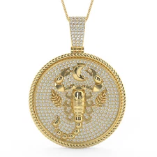 Real Moissanite Diamond Zodiac Astrology Star Scorpio 14K Gold Pendant Charm Set