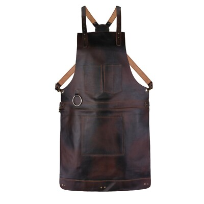 #ad Genuine Leather Work Apron for Men Brown Adjustable Heavy Duty Blacksmith BBQ $119.99