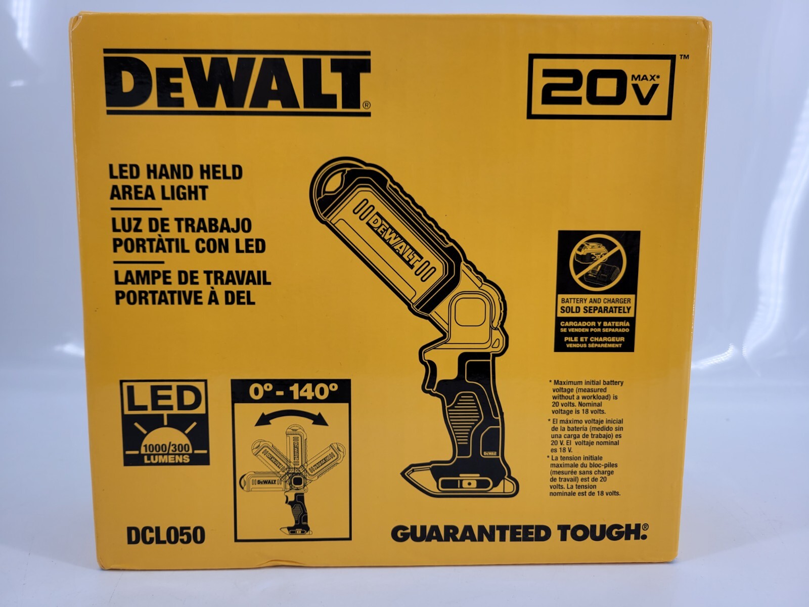 DEWALT 20V Li-Ion 1000LM LED Handheld Area Light TOOL-ONLY DCL050 BRAND NEW