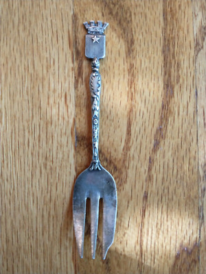 AIX LES BAINS Antique Souvenir Silver Plated Castle Crowned Fork Marked JM