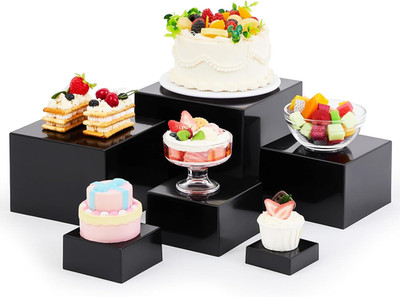 6 Pcs Acrylic Buffet Risers Stands for Food Display Cubes Box, 3 to 8 Inch Squar